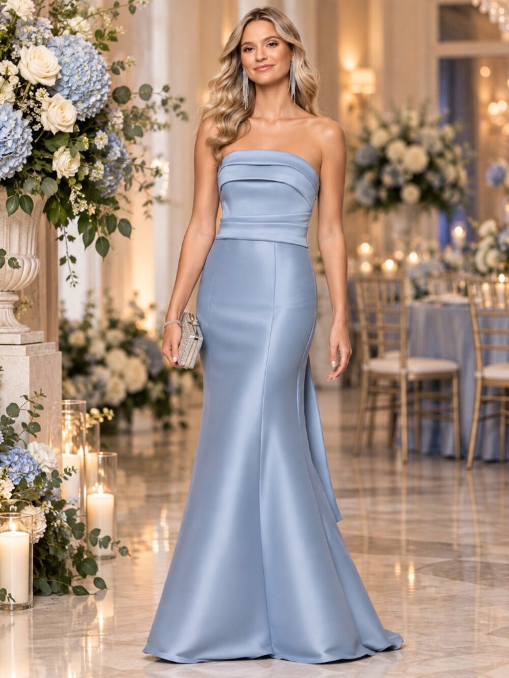 Betsy & Adam Size 10 Dusty Blue Strapless Mermaid Formal Gown NWT